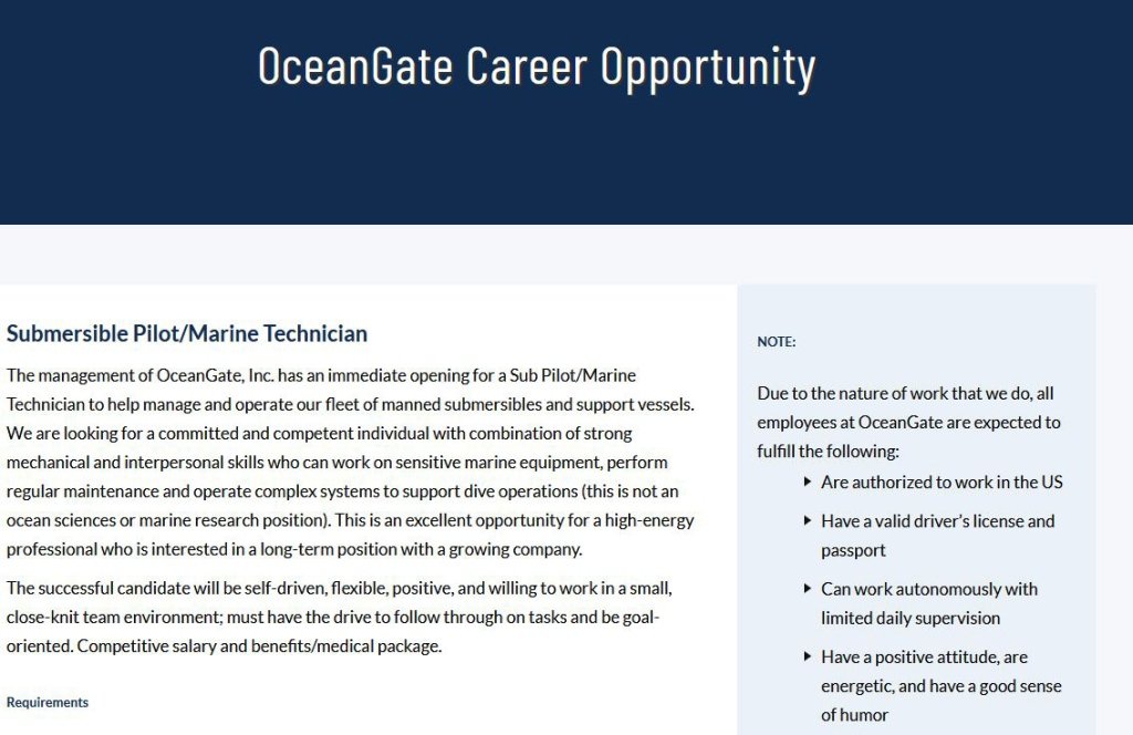 OceanGate listed job posting for ‘submersible pilot’ during doomed Titan rescue efforts